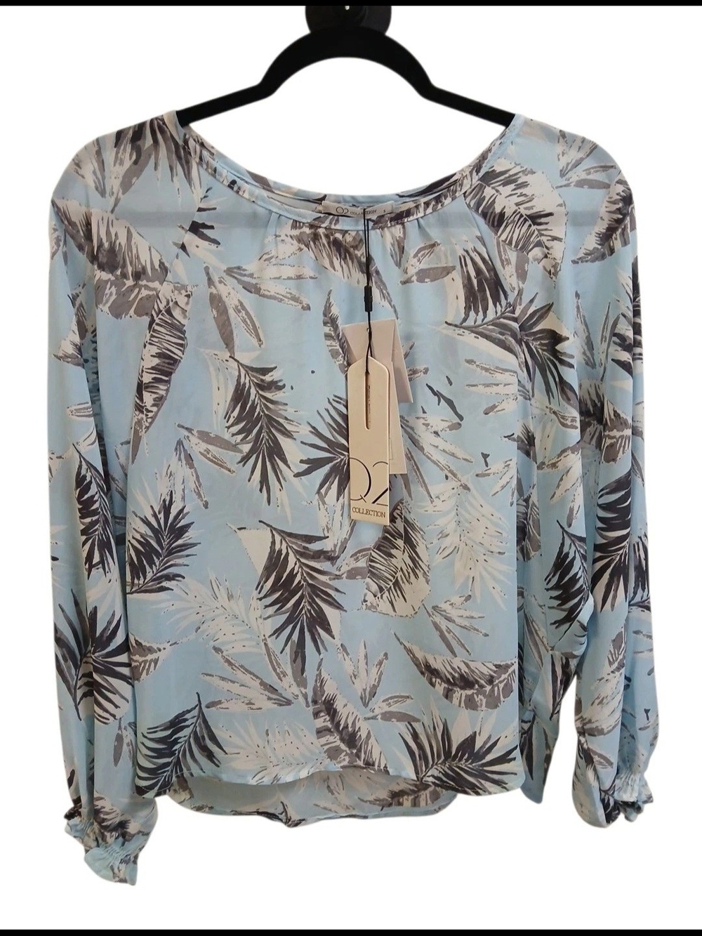 Q2 Light Blue Feather Print Blouse #135